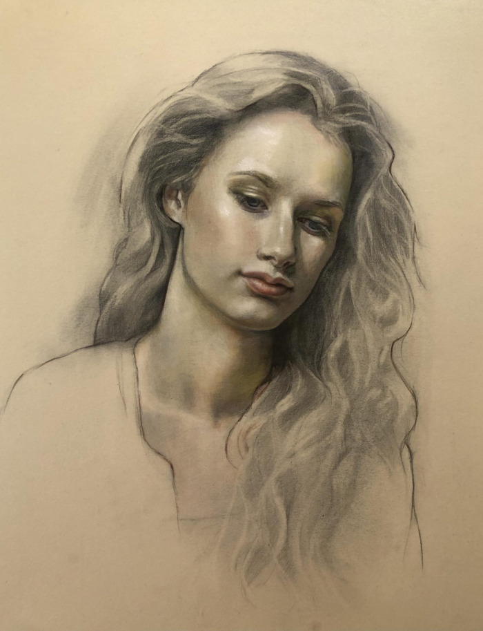 Portrait- oil over graphite and charcoal on paper