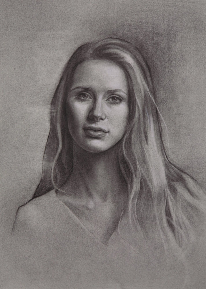 Charcoal and graphite portrait by Angela Jackson