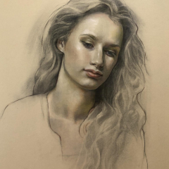 Portrait- oil over graphite and charcoal on paper