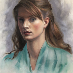 Oil portrait over drawing on paper