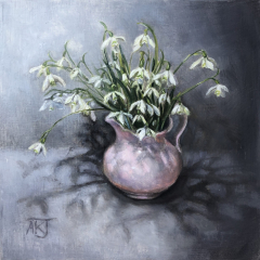 “Snowdrops in a Pink Jug” by Angela Jackson